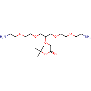 Chemical structure of tert-Butyl 2-[(1,15-Diamino-3,6,10,13-tetraoxapentadecan-8-yl)oxy]acetate , CAS 844696-34-0, AChemBlock AD266141
