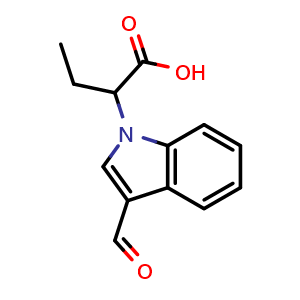 Chemical structure of 2-(3-Formyl-1-indolyl)butanoic acid , CAS 869947-42-2, AChemBlock AD266149