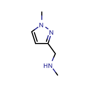 Chemical structure of N-methyl-N-[(1-methyl-1H-pyrazol-3-yl)methyl]amine , CAS 871825-57-9, AChemBlock AD266150