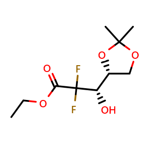 Chemical structure of Ethyl (S)-3-[(R)-2,2-Dimethyl-1,3-dioxolan-4-yl]-2,2-difluoro-3-hydroxypropanoate , CAS 928797-50-6, AChemBlock AD266156