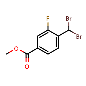 Chemical structure of Methyl 4-(dibromomethyl)-3-fluorobenzoate , CAS 1134777-51-7, AChemBlock AD266178