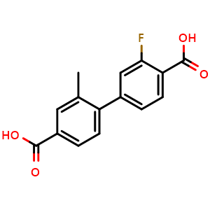 Chemical structure of 3'-Fluoro-2-methyl-[1,1'-biphenyl]-4,4'-dicarboxylic acid , CAS 1261964-10-6, AChemBlock AD266210