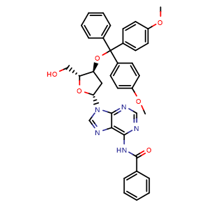 Chemical structure of N6-Benzoyl-3'-O-(4,4'-diMethoxytrityl)-2'-deoxyadenosine , CAS 140712-79-4, AChemBlock AD266235