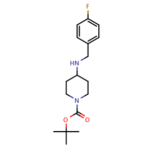 Chemical structure of tert-Butyl 4-((4-fluorobenzyl)amino)piperidine-1-carboxylate , CAS 177948-43-5, AChemBlock AD266292