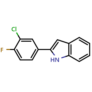Chemical structure of 2-(3-Chloro-4-fluorophenyl)-1H-indole , CAS 1868-88-8, AChemBlock AD266301