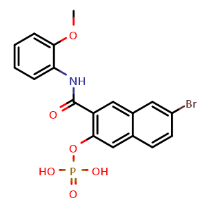 Chemical structure of 6-Bromo-3-((2-methoxyphenyl)carbamoyl)naphthalen-2-yl dihydrogen phosphate , CAS 1919-91-1, AChemBlock AD266307