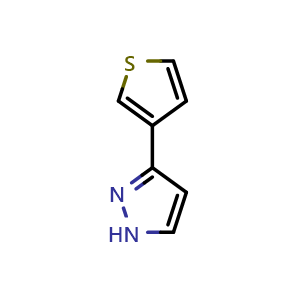Chemical structure of 5-(Thiophen-3-yl)-1H-pyrazole , CAS 19933-25-6, AChemBlock AD266312
