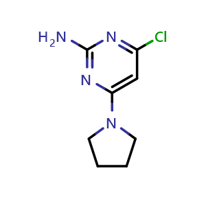 Chemical structure of 4-Chloro-6-pyrrolidin-1-yl-pyrimidin-2-ylamine , CAS 263276-45-5, AChemBlock AD266343