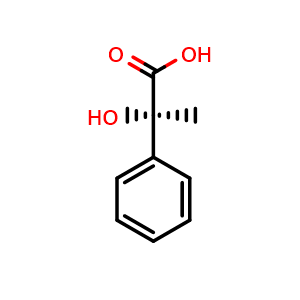 Chemical structure of (R)-2-Hydroxy-2-phenylpropanoic acid , CAS 3966-30-1, AChemBlock AD266371