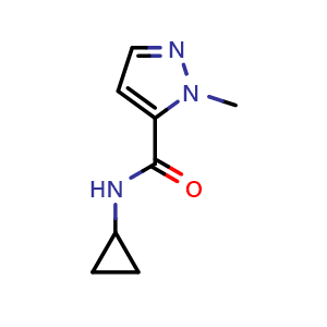 Chemical structure of N-cyclopropyl-1-methyl-1H-pyrazole-5-carboxamide , CAS 1052622-09-9, AChemBlock AD266408