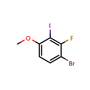 Chemical structure of 1-Bromo-2-fluoro-3-iodo-4-methoxybenzene , CAS 1628450-73-6, AChemBlock AD266465