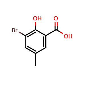 Chemical structure of 3-Bromo-2-hydroxy-5-methylbenzoic acid , CAS 17746-75-7, AChemBlock AD266468