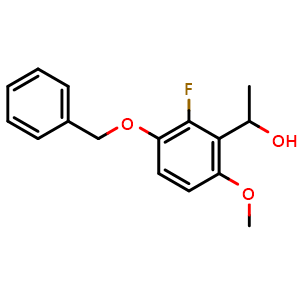 Chemical structure of 1-(3-(Benzyloxy)-2-fluoro-6-methoxyphenyl)ethanol , CAS 1897185-43-1, AChemBlock AD266486