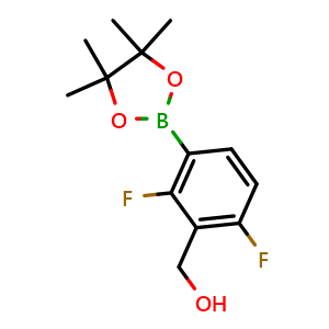 Chemical structure of (2,6-Difluoro-3-(4,4,5,5-tetramethyl-1,3,2-dioxaborolan-2-yl)phenyl)methanol , CAS 2055257-59-3, AChemBlock AD266492