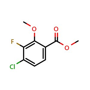 Chemical structure of Methyl 4-chloro-3-fluoro-2-methoxybenzoate , CAS 2114129-19-8, AChemBlock AD266500