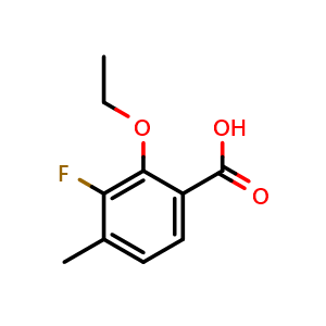 Chemical structure of 2-Ethoxy-3-fluoro-4-methylbenzoic acid , CAS 2383889-03-8, AChemBlock AD266514