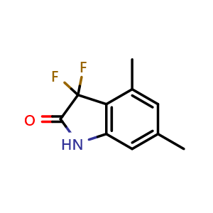 Chemical structure of 3,3-Difluoro-4,6-dimethylindolin-2-one , CAS 2385463-15-8, AChemBlock AD266521
