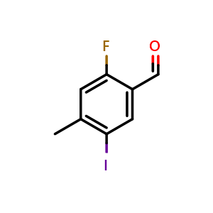 Chemical structure of 2-Fluoro-5-iodo-4-methylbenzaldehyde , CAS 2385987-18-6, AChemBlock AD266523