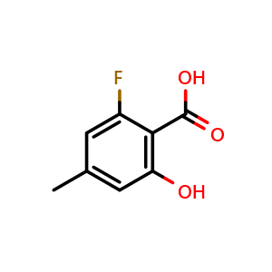 Chemical structure of 2-Fluoro-6-hydroxy-4-methylbenzoic acid , CAS 2386220-15-9, AChemBlock AD266524