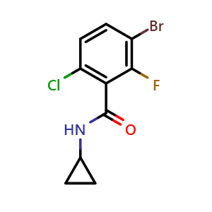Chemical structure of 3-Bromo-6-chloro-N-cyclopropyl-2-fluorobenzamide , CAS 2504201-83-4, AChemBlock AD266527