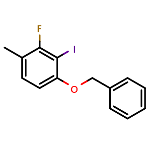 Chemical structure of 1-(Benzyloxy)-3-fluoro-2-iodo-4-methylbenzene , CAS 2586127-21-9, AChemBlock AD266537