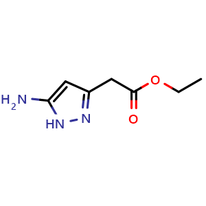 Chemical structure of Ethyl 2-(5-amino-1H-pyrazol-3-yl)acetate , CAS 1206694-33-8, AChemBlock AD266575