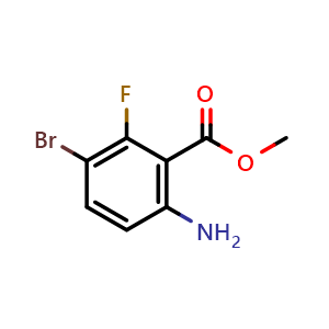 Chemical structure of Methyl 6-amino-3-bromo-2-fluorobenzoate , CAS 1637774-20-9, AChemBlock AD266586