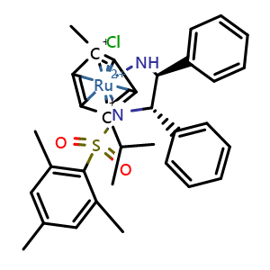 Chemical structure of Chloro{[(1S,2S)-(+)-2-amino-1,2-diphenylethyl](2,4,6-trimethylbenzenesulfonyl)amido}(p-cymene)ruthenium(II) , CAS 192057-70-8, AChemBlock AD266596