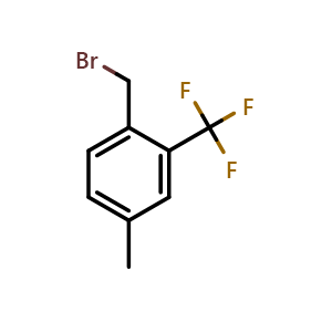 Chemical structure of 1-(Bromomethyl)-2-(trifluoromethyl)-4-methylbenzene , CAS 261952-18-5, AChemBlock AD266610