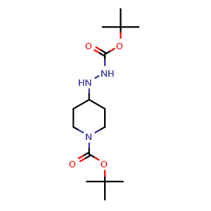 Chemical structure of tert-Butyl 4-(2-(tert-butoxycarbonyl)hydrazinyl)piperidine-1-carboxylate , CAS 380226-99-3, AChemBlock AD266622