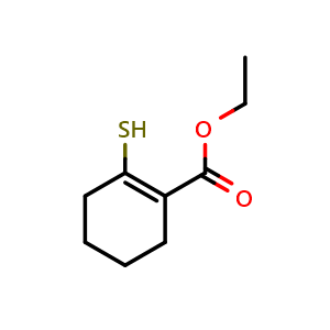 Chemical structure of Ethyl 2-mercaptocyclohex-1-ene-1-carboxylate , CAS 54928-91-5, AChemBlock AD266627