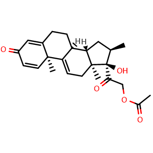 Chemical structure of (16alpha)-21-(Acetyloxy)-17-hydroxy-16-methylpregna-1,4,9(11)-triene-3,20-dione , CAS 10106-41-9, AChemBlock AD266661