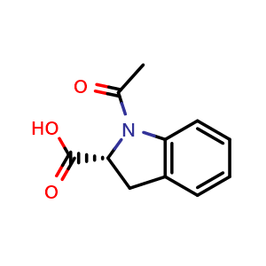 Chemical structure of (R)-1-Acetylindoline-2-carboxylic acid , CAS 103476-80-8, AChemBlock AD266668