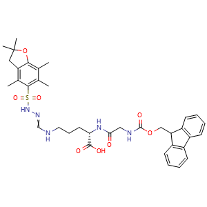 Chemical structure of Fmoc-Gly-Arg(Pbf)-OH , CAS 1048377-78-1, AChemBlock AD266672