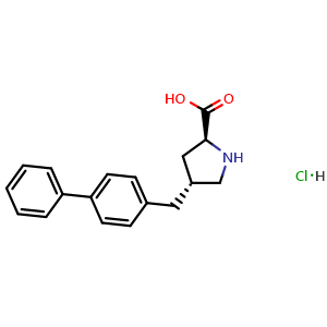 Chemical structure of (2S,4R)-4-(biphenyl-4-ylmethyl)pyrrolidine-2-carboxylic acid hydrochloride , CAS 1049745-26-7, AChemBlock AD266675