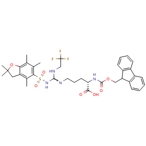 Chemical structure of (S)-Fmoc-2-amino-5-(N'-Pbf-N''-trifluoroethyl-guanidino)-pentanoic acid , CAS 1060769-47-2, AChemBlock AD266681