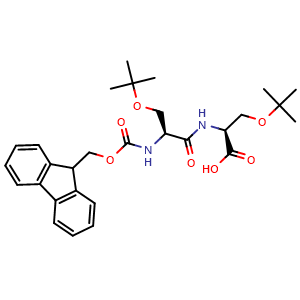 Chemical structure of (2S)-3-(tert-butoxy)-2-[(2S)-3-(tert-butoxy)-2-({[(9H-fluoren-9-yl)methoxy]carbonyl}amino)propanamido]propanoic acid , CAS 110098-50-5, AChemBlock AD266692