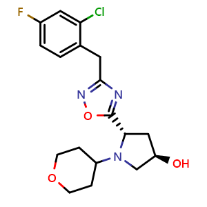Chemical structure of (3R,5S)-5-(3-(2-Chloro-4-fluorobenzyl)-1,2,4-oxadiazol-5-yl)-1-(tetrahydro-2H-pyran-4-yl)pyrrolidin-3-ol , CAS 1212704-54-5, AChemBlock AD266729