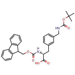 Chemical structure of (R)-2-((((9H-Fluoren-9-yl)methoxy)carbonyl)amino)-3-(3-(((tert-butoxycarbonyl)amino)methyl)phenyl)propanoic acid , CAS 1217665-54-7, AChemBlock AD266737