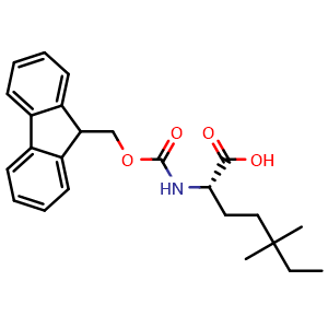 Chemical structure of (S)-2-((((9H-fluoren-9-yl)methoxy)carbonyl)amino)-5,5-dimethylheptanoic acid , CAS 1217668-75-1, AChemBlock AD266738