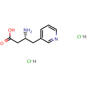 Chemical structure of (3R)-3-amino-4-(pyridin-3-yl)butanoic acid dihydrochloride , CAS 1217776-69-6, AChemBlock AD266740