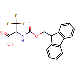 Chemical structure of 2-(9H-Fluoren-9-ylmethoxycarbonylamino)-3,3,3-trifluoro-propionic acid , CAS 1219349-78-6, AChemBlock AD266743