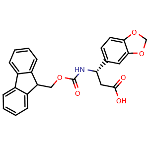 Chemical structure of Fmoc-(S)-3-amino-3-(benzo(d)(1,3)dioxol-5-yll)propionic acid , CAS 1260608-23-8, AChemBlock AD266765