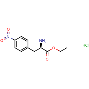 Chemical structure of Ethyl (R)-2-amino-3-(4-nitrophenyl)propanoate hydrochloride , CAS 127641-82-1, AChemBlock AD266780