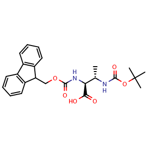 Chemical structure of (2S,3S)-2-((((9H-fluoren-9-yl)methoxy)carbonyl)amino)-3-((tert-butoxycarbonyl)amino)butanoic acid , CAS 131669-43-7, AChemBlock AD266803
