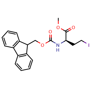 Chemical structure of Methyl (R)-2-(Fmoc-amino)-4-iodobutanoate , CAS 1323995-10-3, AChemBlock AD266805