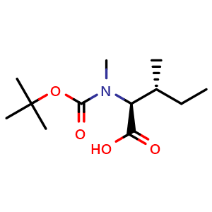 Chemical structure of (2S,3R)-2-((tert-Butoxycarbonyl)(methyl)amino)-3-methylpentanoic acid , CAS 136092-80-3, AChemBlock AD266824