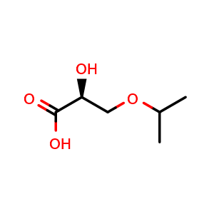 Chemical structure of (S)-2-hydroxy-3-isopropoxypropanoic acid , CAS 140370-99-6, AChemBlock AD266841