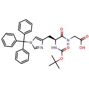 Chemical structure of N-[(1,1-Dimethylethoxy)carbonyl]-1-(triphenylmethyl)-L-histidylglycine , CAS 1428125-85-2, AChemBlock AD266859