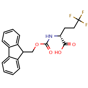 Chemical structure of (R)-Fmoc-2-amino-5,5,5-trifluoropentanoic acid , CAS 144207-42-1, AChemBlock AD266867